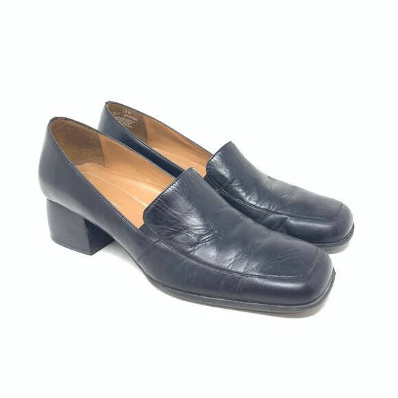 Naturalizer Black Leather Square Toe Chunky Block Heel Pump Y2K 885N88 Size 10N - Picture 1 of 8